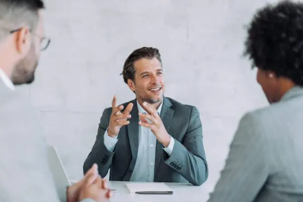 Family law attorney in meeting with clients