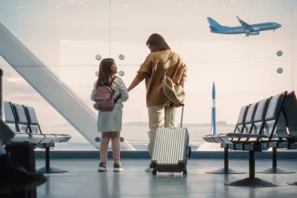 mother and child at the airport