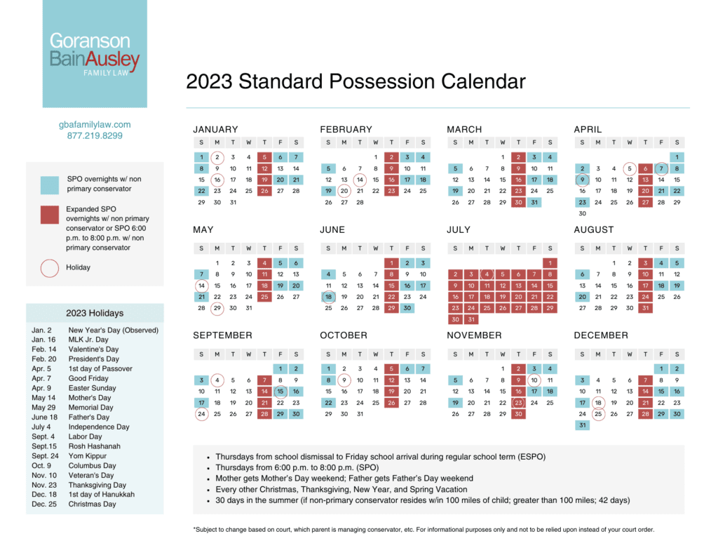 Extended Possession Order Texas Calendar 2025 Gregory R Bull