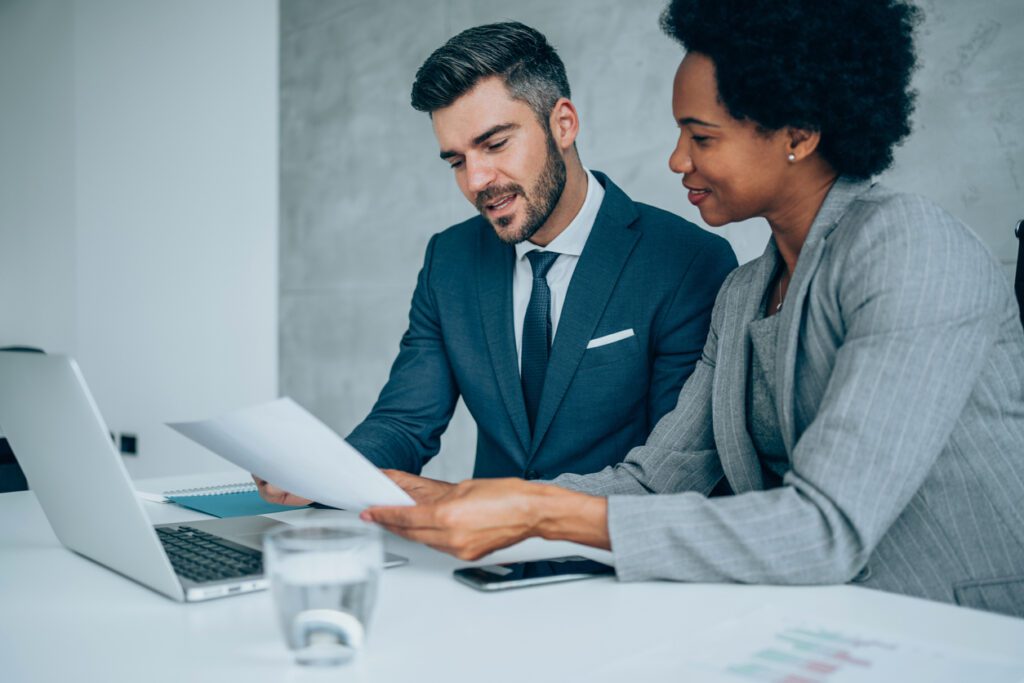 business man and woman in a meeting