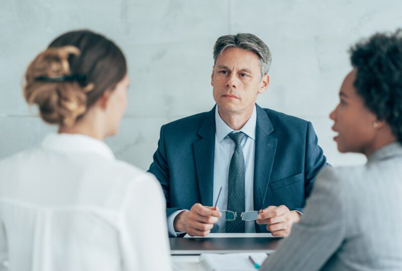 attorney meeting with client in office