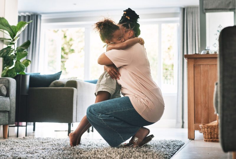 mother and child hugging